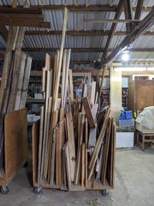 Rolling Wood Rack w Contents