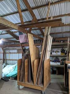 Rolling Wood Rack w Contents