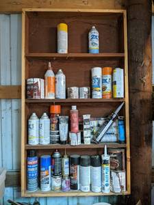 Shelf Lot of Spray paint and Other Garage Chemicals