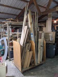 Rolling Wood Rack w Contents