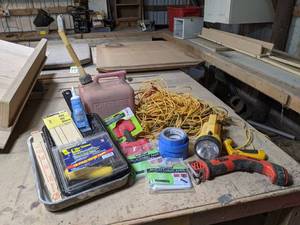 Lot of Painting Accessories, Nylon Rope, Gas Can, and More