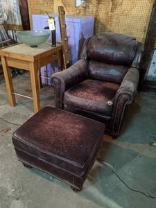 Leather Chair and Ottoman