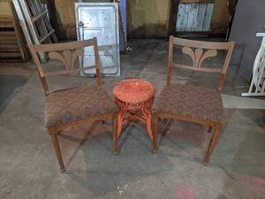 Set of Chairs and Small Wicker Table