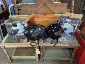 Pair of HJC Motorcycle Helmets w Shield and Communication