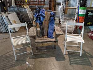 Adirondack Chair, (2) Folding Camp Chairs and (2) Folding Wood Patio Chairs