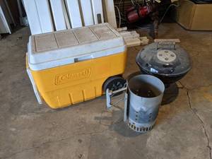 Rolling Coleman Cooler, Small Weber Charcoal Grill and More