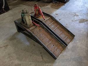 Set of Steel Car Ramps and (3) Bottle Jacks