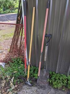 Lot of Garden Rakes and Shovel