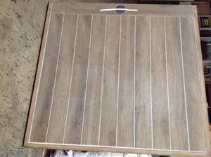 lot 6 image: Stylewell Mix and Match 72 in. Rectangular Metal Outdoor Dining Table with Farmhouse Trestle Base and Tile Tabletop (see all pictures) (nails not inlcuded as is)