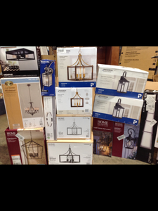lot 9 image: PALLET OF ASSORTED LIGHTING AND FANS VARIOUS SIZES. SEE PICTURES