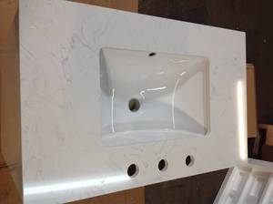 lot 14 image: Home Decorator Collection Hampton Harbor 48 in. Vanity in Dove Grey with Natural Marble Vanity Top in White with White Sink see pictures