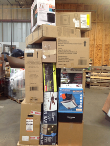 MIXED PALLET OF ASSORTED HOUSEHOLD ITEMSLIGHTSSHELVING CUSTOMER RETURNS SEE PICS
