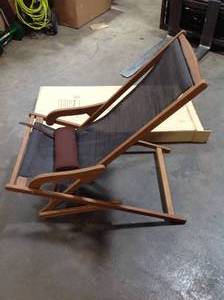 Dark Brown Foldable Sling and Eucalyptus Outdoor Lounge Chair with Head Pillow by Outdoor Interiors (see all pictures)