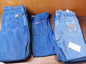 9 Pairs of 34 x 32 Relaxed Cut Jeans (4) 394 Denim, (1) G & K (4) Fire Resistant Bullwark