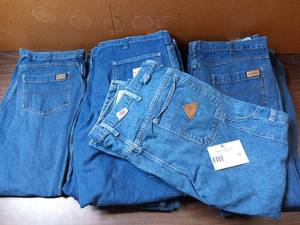 11 Pairs of Jeans-(2) 38 x 32  Red Kap Carpenter, (1) 38 x 30 Fire Resistant Bullwark Carpenter, (1)38 x 36 Red Cap Carpenter, (2) 38 x 32 394 Denim Relaxed Cut, (5) 38 x 30 Fire Resistant Carhartt Carpenter