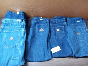 8 Pairs of Jeans-(1) 34 x 32 Fire Resistant Bulwark Relaxed Cut, (1) 36 x 32 Red Kap Carpenter, (1) 34 x 34 Fire Resistant Carhartt, Relaxed, (1) 36 x 32 G & K Carpenter, (4) 34 x 36 G & K Carpenter