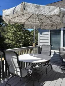 Patio Table With Umbrella & 4-Chairs (2-Need Repair)