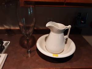 Bowl & Pitcher (Homer Laughlin) & Large Wine GlassDecorative Cork Holder