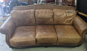 lot 163 image: Large Brown Leather Sofa with Black Studded Trim