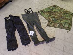 lot 239 image: Assortment of Outdoor Gear Waders, Snow Pants, Poncho