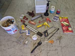 lot 243 image: Assortment of Garage Tools and Other Household Items