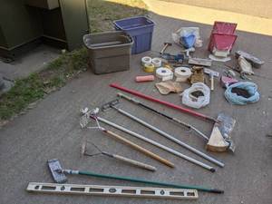 lot 250 image: (2) Totes Full of Drywall  Sheetrock Tools and Other Supplies