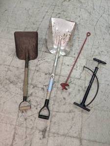 lot 254 image: Lot of (2) Shovels, Manual Pump, and Manual Auger