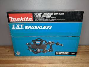 lot 1 image: Brand New Makita 18-Volt LXT Lithium-ion Brushless Cordless 2-piece Combo Kit Hammer Drill Impact Driver 5.0Ah