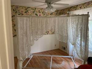 lot 23 image: Gorgeous Lace Canopy White Metal Bed Frame for Twin Bed