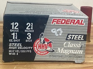 (25) Rounds Federal Classic Magnum Steel 12-gauge #3-Shot, 2.75, 1.25oz