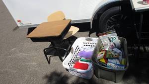 lot 39 image: Desk & Large Assortment Of OfficeSchool Supplies