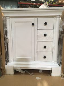 lot 25 image: Strousse 31 in. W x 22 in. D Vanity Cabinet in White with Engineered Stone Vanity Top in Ice Diamond with White Sink not used