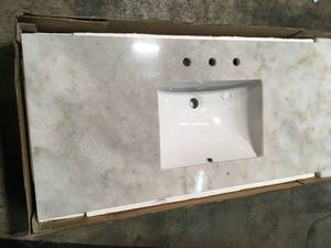 lot 27 image: 49 in. W Marble Vanity Top in Arabescato Venato by Home Decorators Collection not used