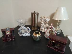 lot 159 image: Lamp, Musical Jeweler Boxes, and Figurines