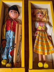 lot 124 image: Two Adorable Boy and Girl Marionettes from Pelham Puppets