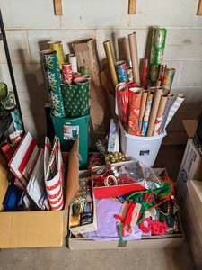 lot 107 image: Holiday Wrapping Paper, Ribbon, Boxes and Bows
