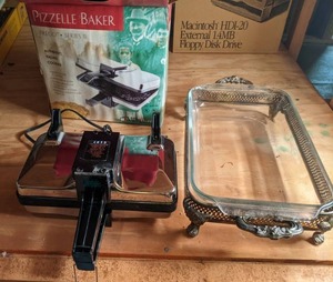 lot 111 image: VillaWare Prego Pizzelle Baker Maker & Vintage Casserole Dish Holder