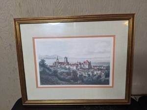 lot 34 image: Classic Vintage Framed Artist Print European Castle