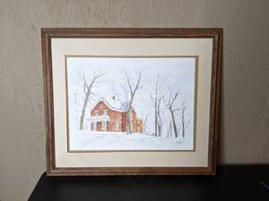 lot 15 image: Beautiful Framed Winter Home Original Painting by Kathy Flynn