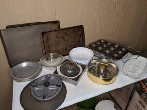 lot 63 image: Assortment of Pots, Pans, and Dishes for Cooking Baking