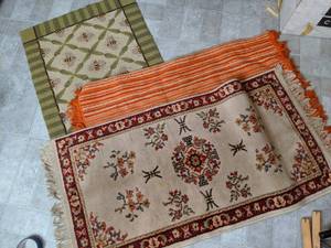 lot 201 image: Fine Persian Style Rug and Two Colorful Throw Rugs