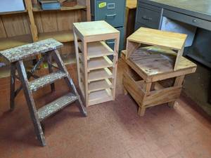 lot 216 image: Small Wooden Ladder, Home made Shelves & Table