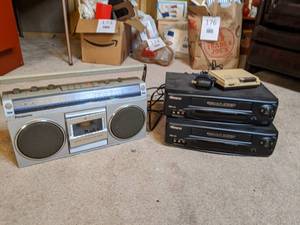 lot 177 image: (2) Vintage Memorex VHS Players, Vintage Panasonic Boom Box