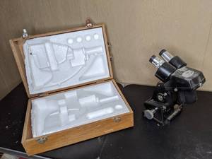 lot 142 image: Vintage Swift Binocular Stereo Microscope in Wooden Box