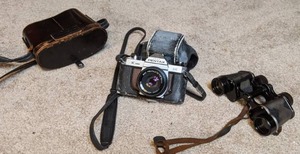 lot 174 image: Pentax K1000 Camera with 50mm Lens (Asahi Model) wcase & Vintage Binoculars wCase