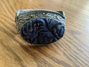 lot 302 image: Antique Chinese Carved Sterling Silver CuffBracelet