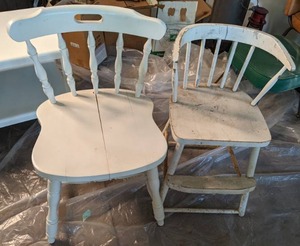 lot 267 image: Beautiful Vintage White Chairs & Antique High Chair