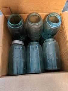 lot 270 image: Box of Blue Ball Mason Jars