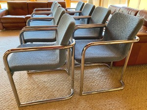 lot 7 image: Set of 8 Vintage Chrome Base Chairs by Loewenstein