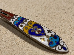 lot 230 image: Two Sterling Spoons including Enamel Spoon